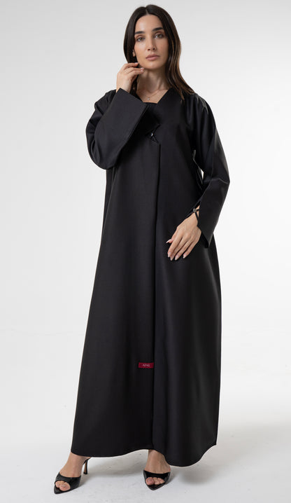 Black Abaya with Metallic Button Details