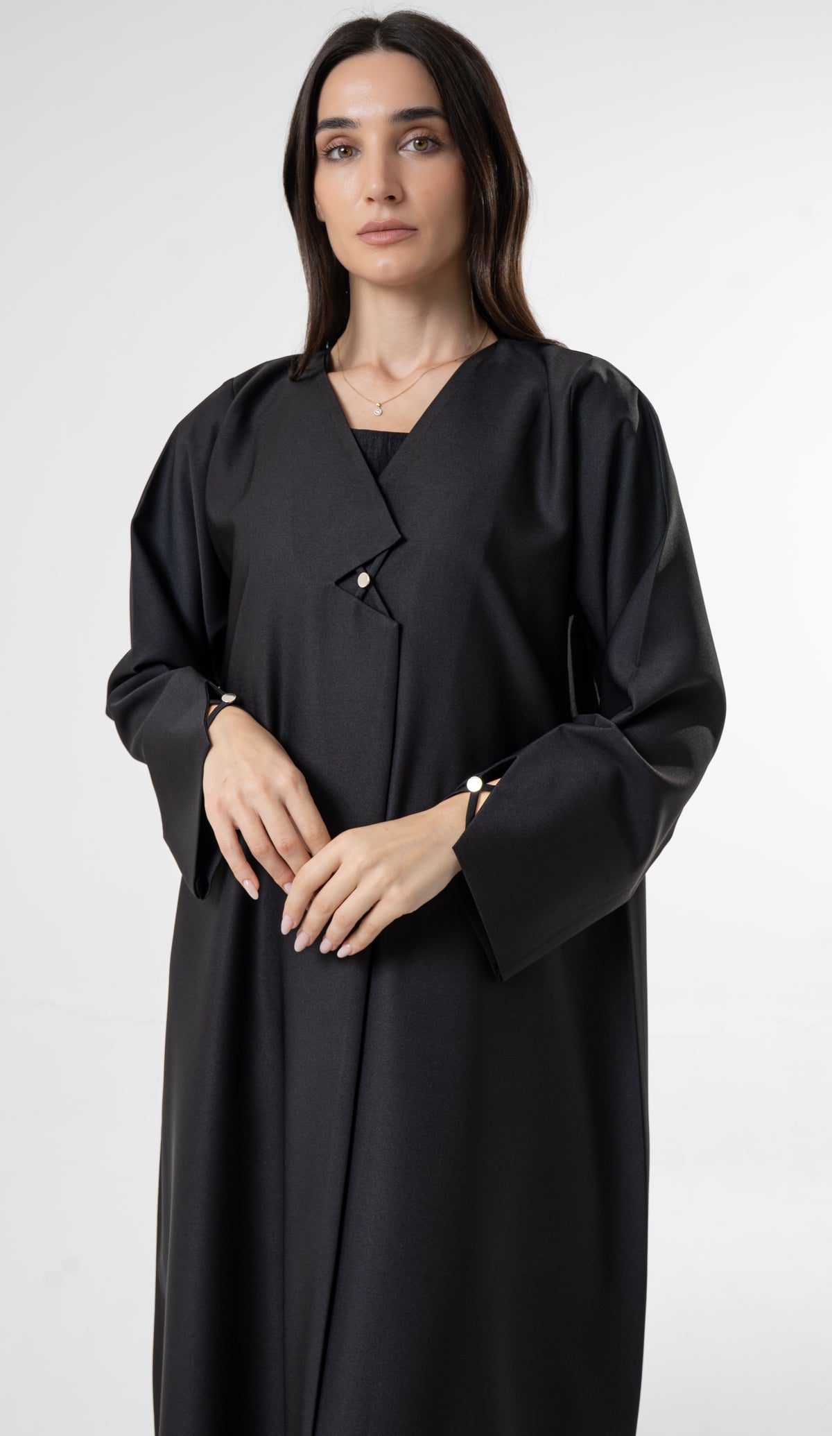 Black Abaya with Metallic Button Details