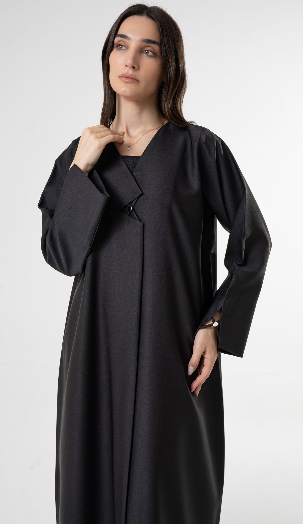 Black Abaya with Metallic Button Details