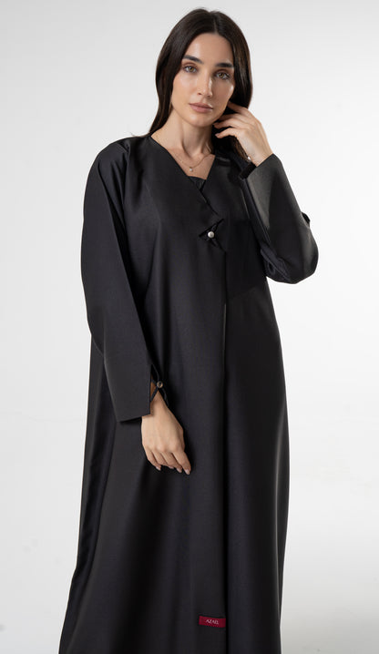 Black Abaya with Metallic Button Details