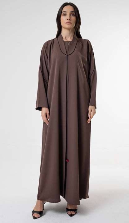 Brown Abaya with Contrast Piping