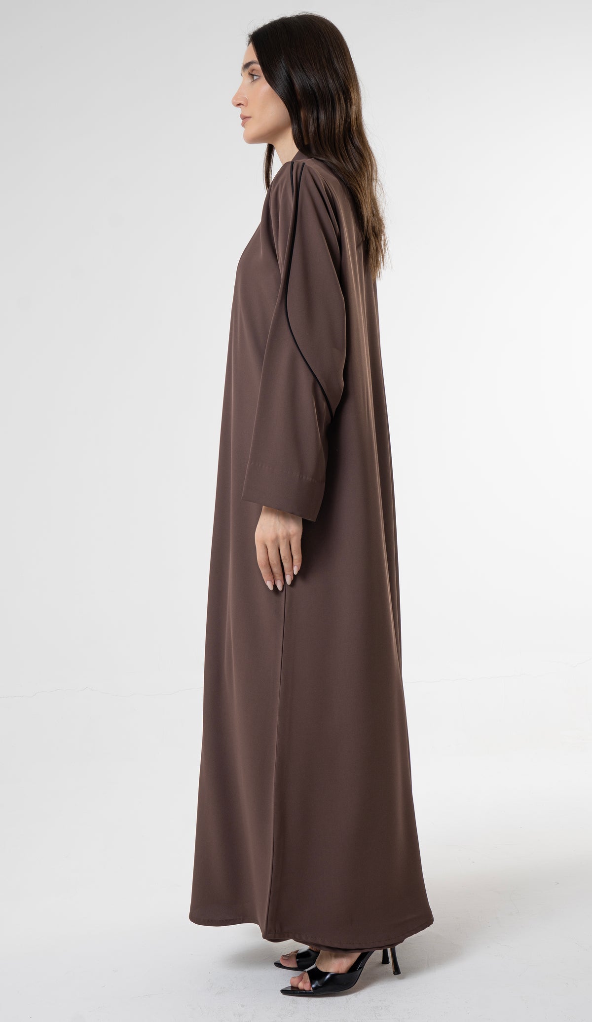 Brown Abaya with Contrast Piping