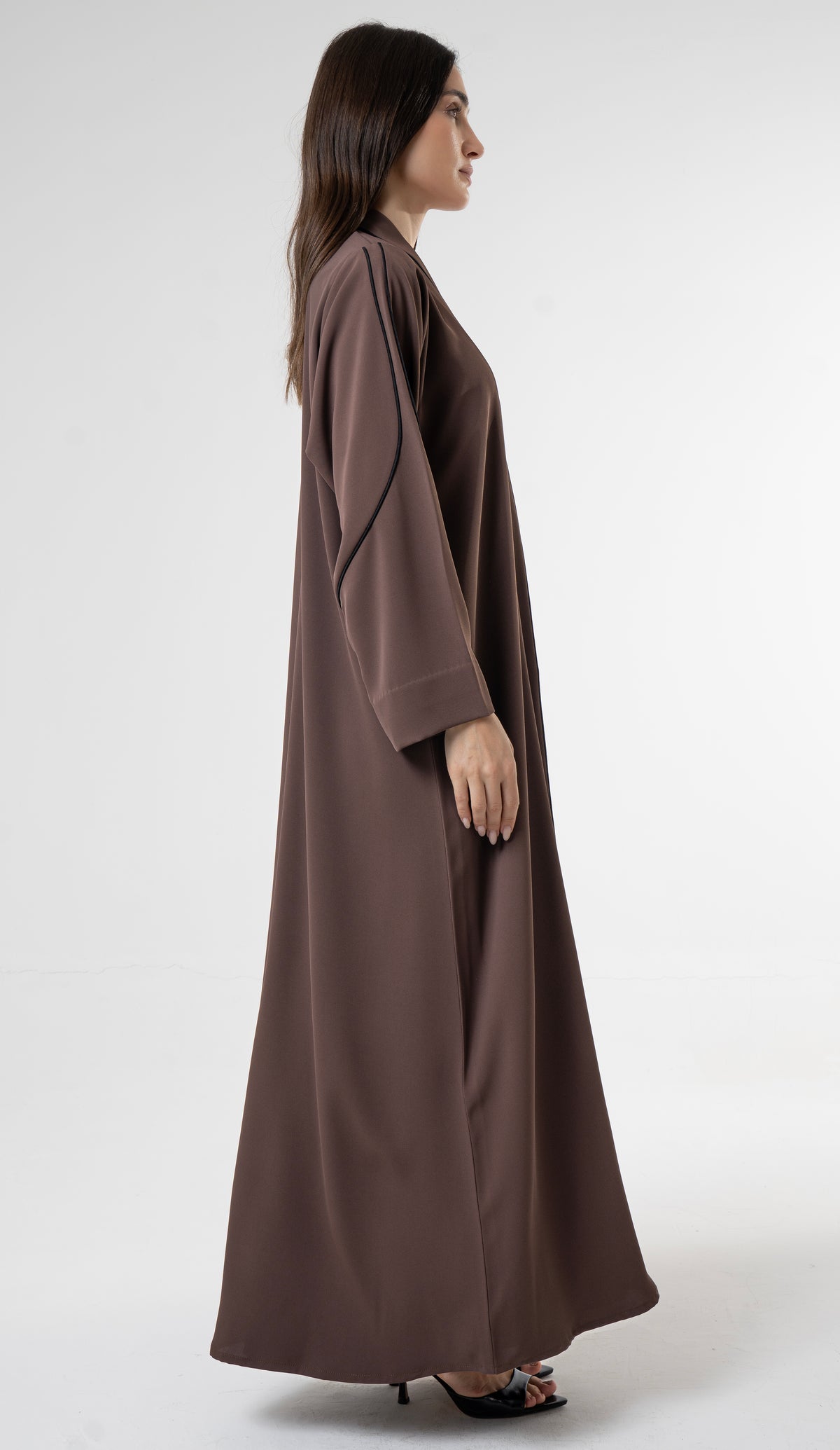 Brown Abaya with Contrast Piping