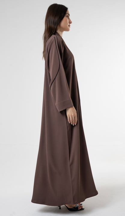 Brown Abaya with Contrast Piping