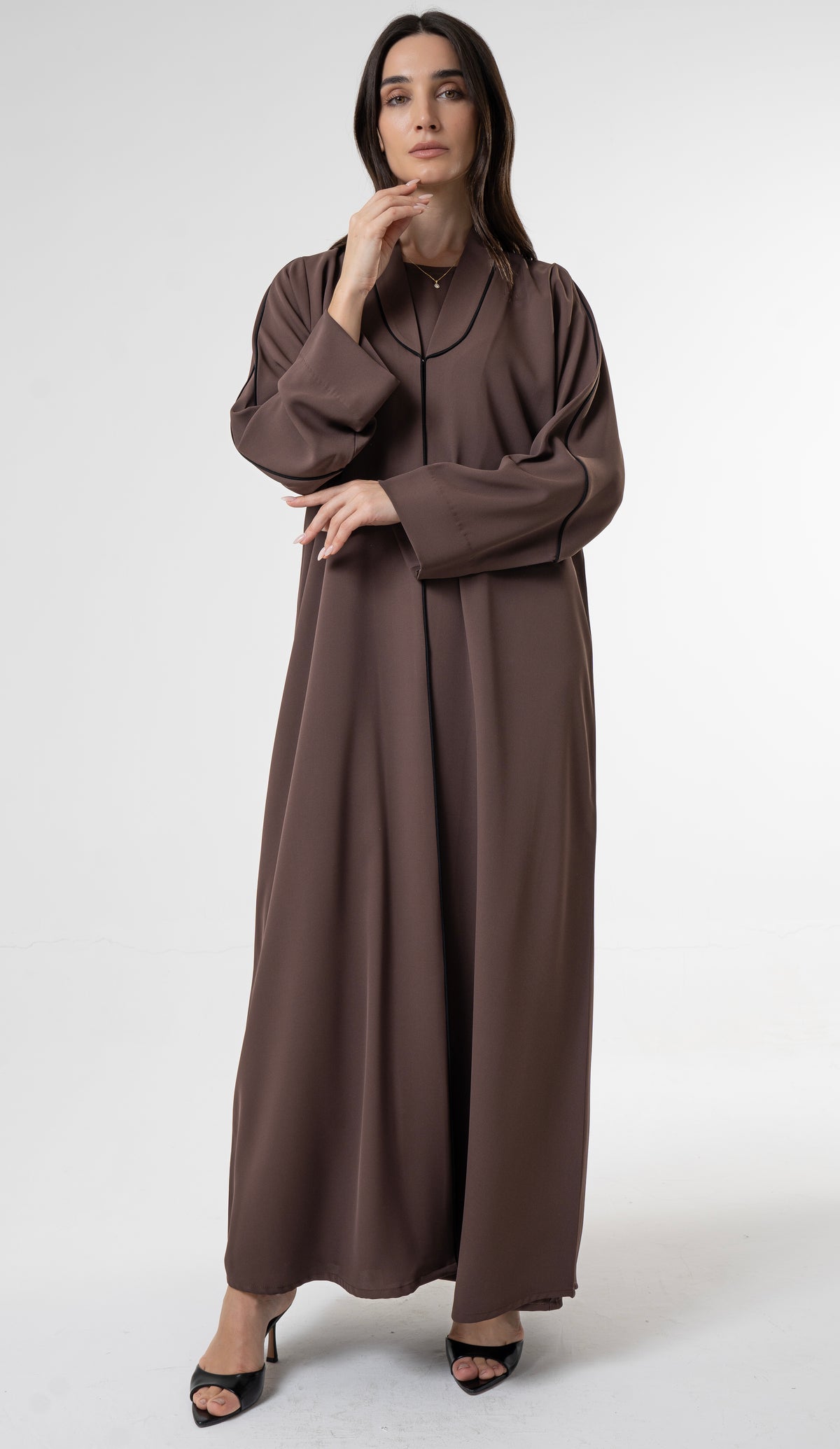 Brown Abaya with Contrast Piping