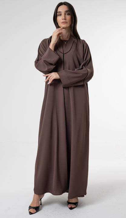 Brown Abaya with Contrast Piping