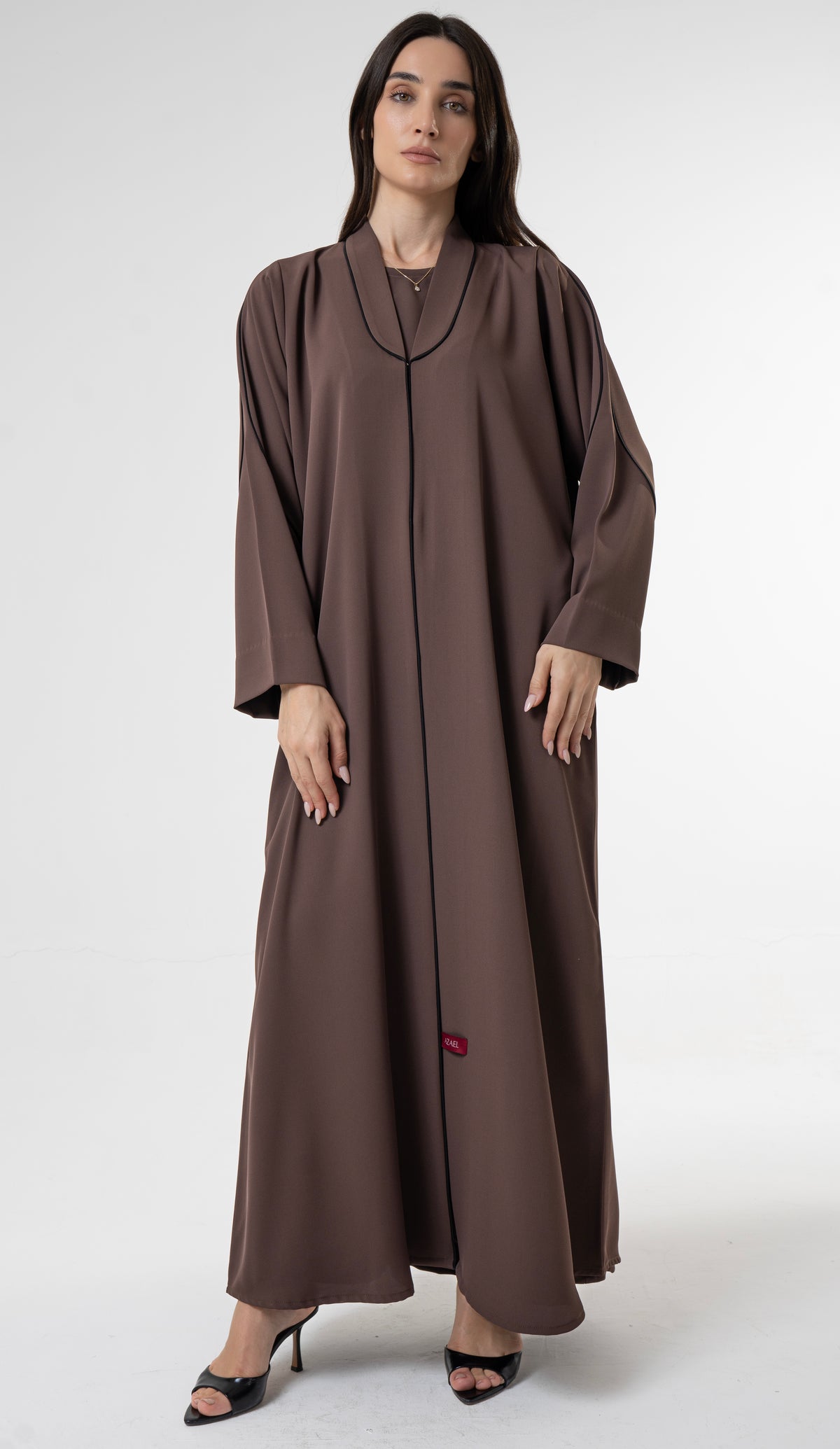 Brown Abaya with Contrast Piping