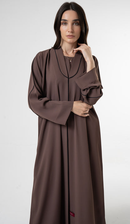 Brown Abaya with Contrast Piping