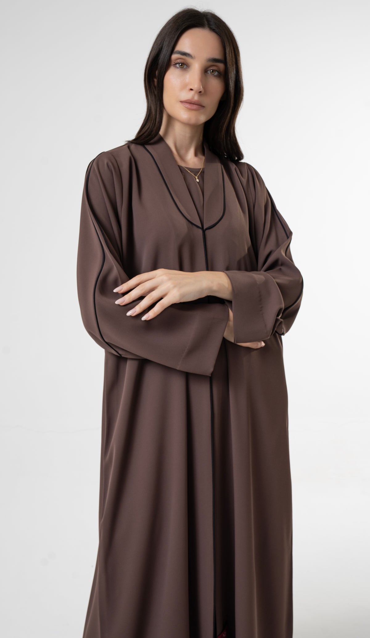Brown Abaya with Contrast Piping