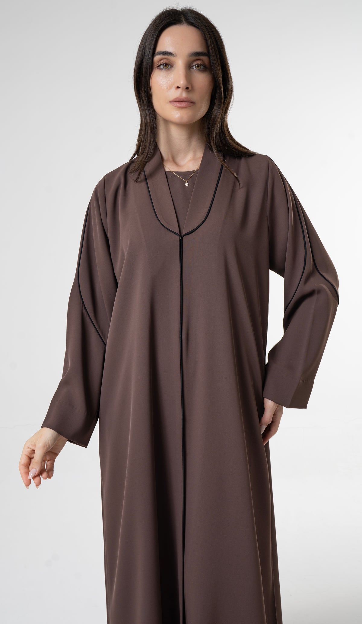 Brown Abaya with Contrast Piping