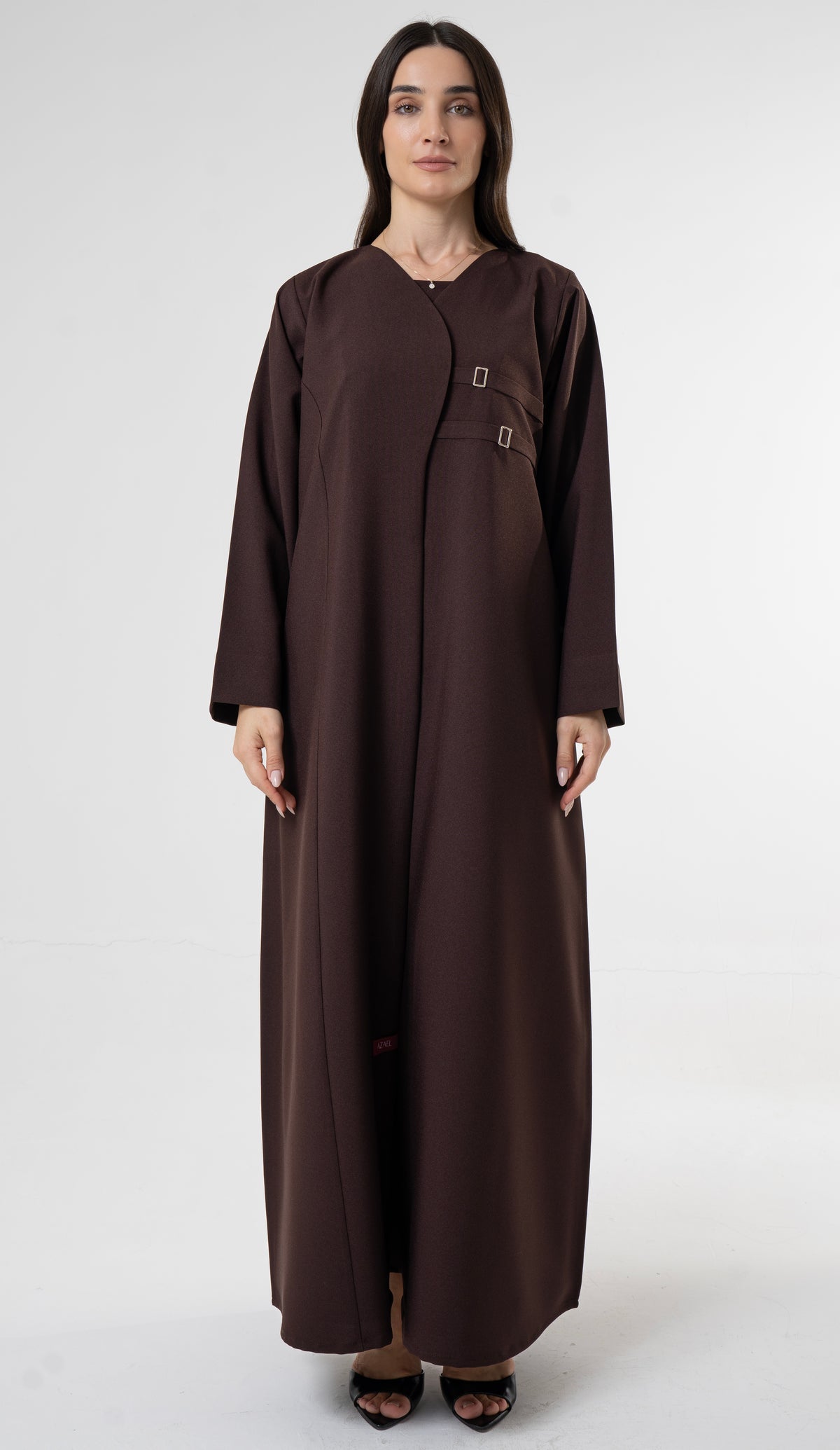 Brown Abaya with Double Buckle Detail