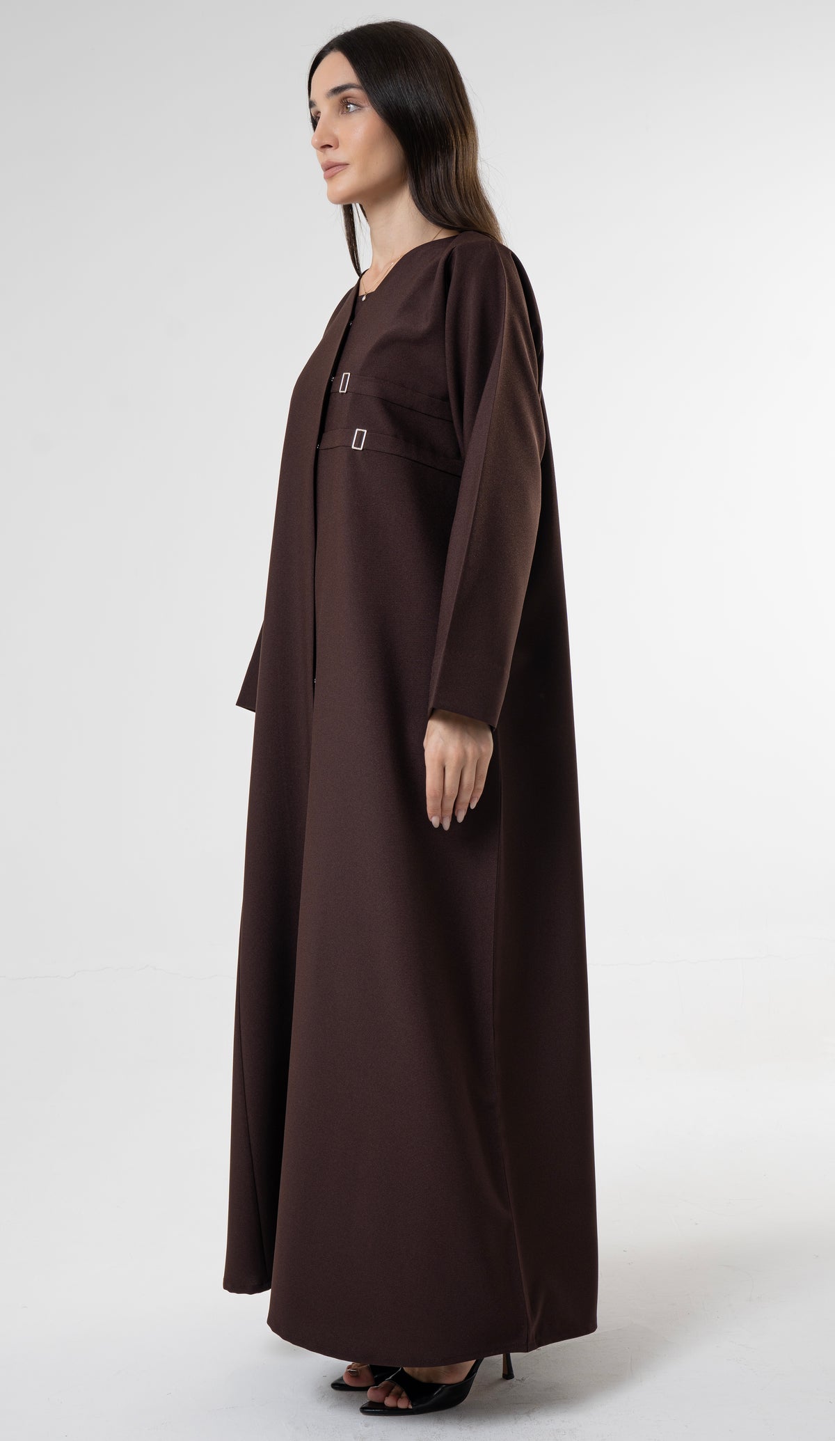 Brown Abaya with Double Buckle Detail