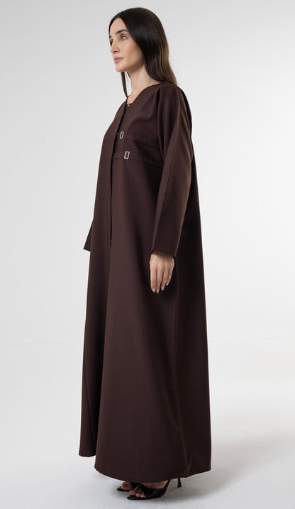 Brown Abaya with Double Buckle Detail