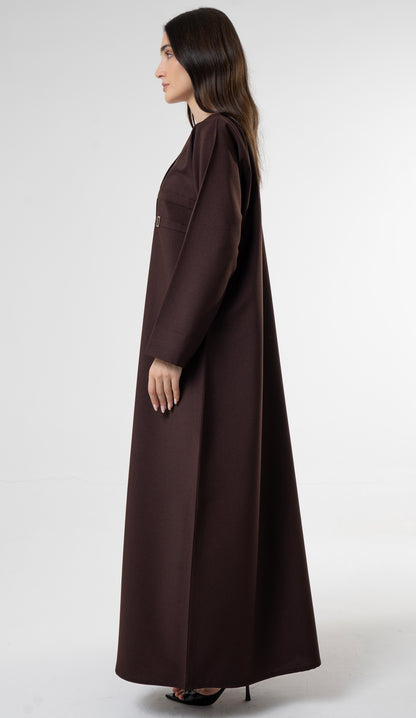 Brown Abaya with Double Buckle Detail