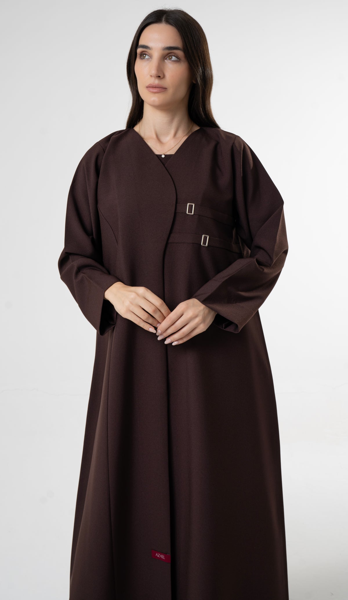 Brown Abaya with Double Buckle Detail