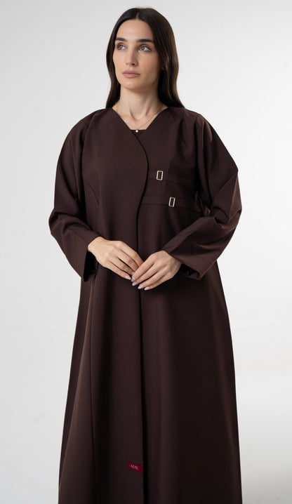 Brown Abaya with Double Buckle Detail