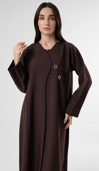 Brown Abaya with Double Buckle Detail