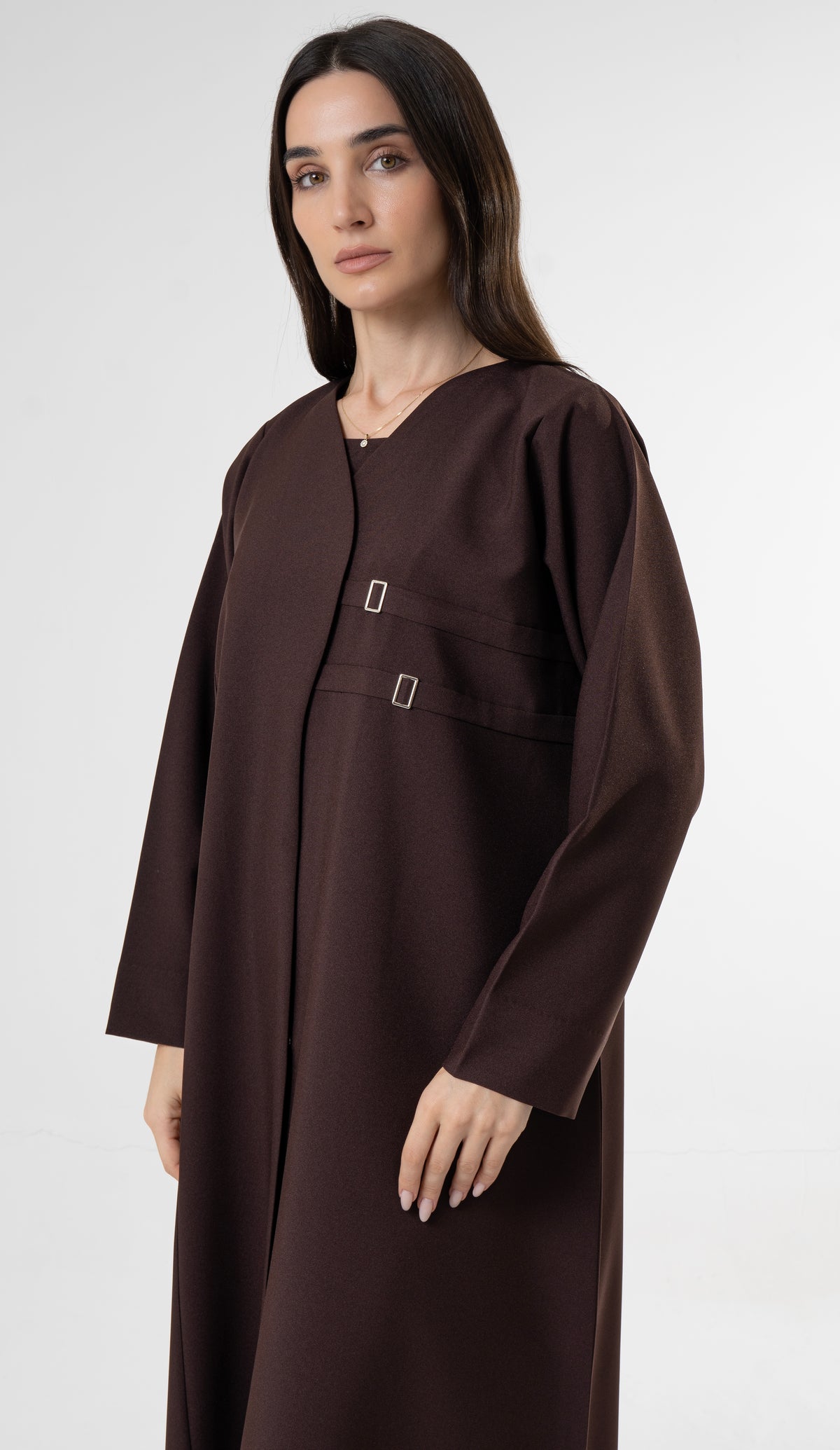 Brown Abaya with Double Buckle Detail