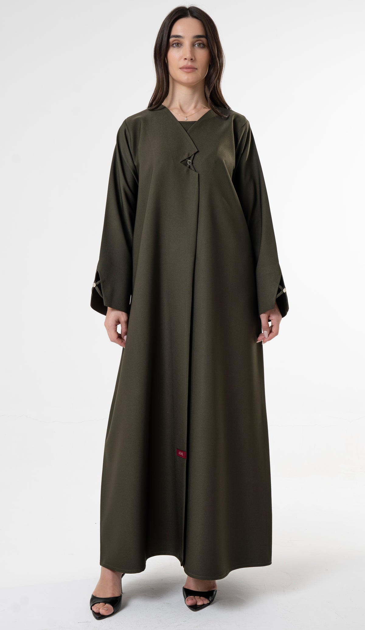 Olive Green Abaya with Metallic Button Details