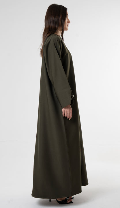 Olive Green Abaya with Metallic Button Details