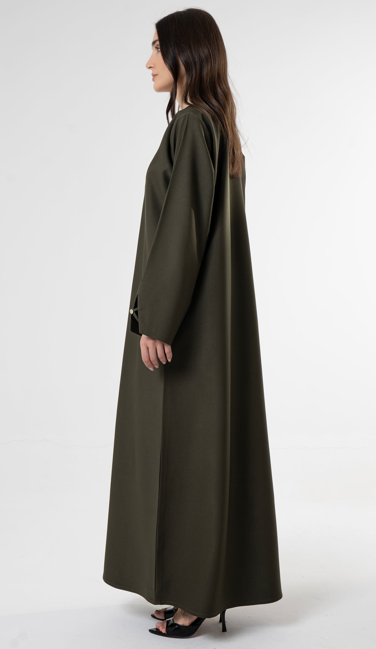 Olive Green Abaya with Metallic Button Details