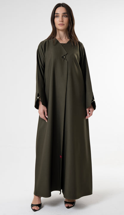 Olive Green Abaya with Metallic Button Details