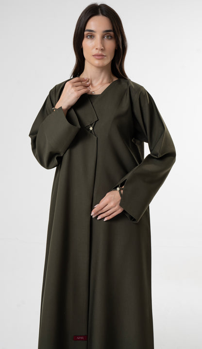 Olive Green Abaya with Metallic Button Details