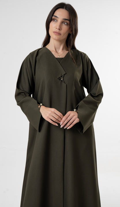 Olive Green Abaya with Metallic Button Details
