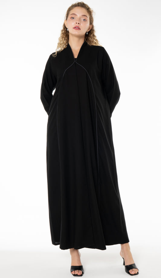 Black Abaya With Grey Color Pipping Details