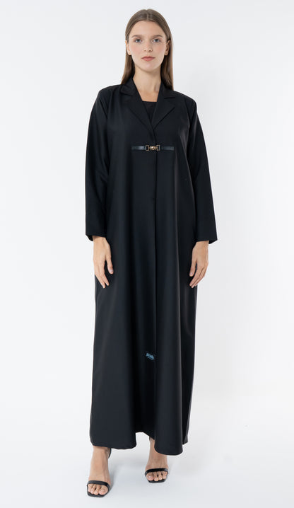 Black Blazer Collar Abaya With An Elegant Buckle Detail
