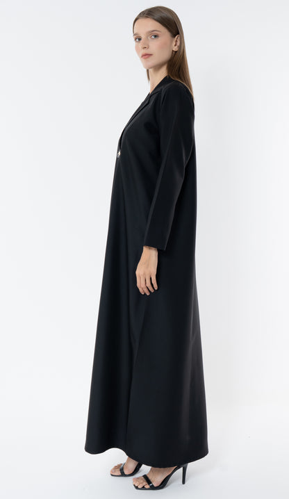 Black Blazer Collar Abaya With An Elegant Buckle Detail