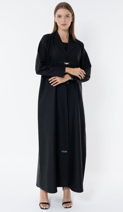 Black Blazer Collar Abaya With An Elegant Buckle Detail