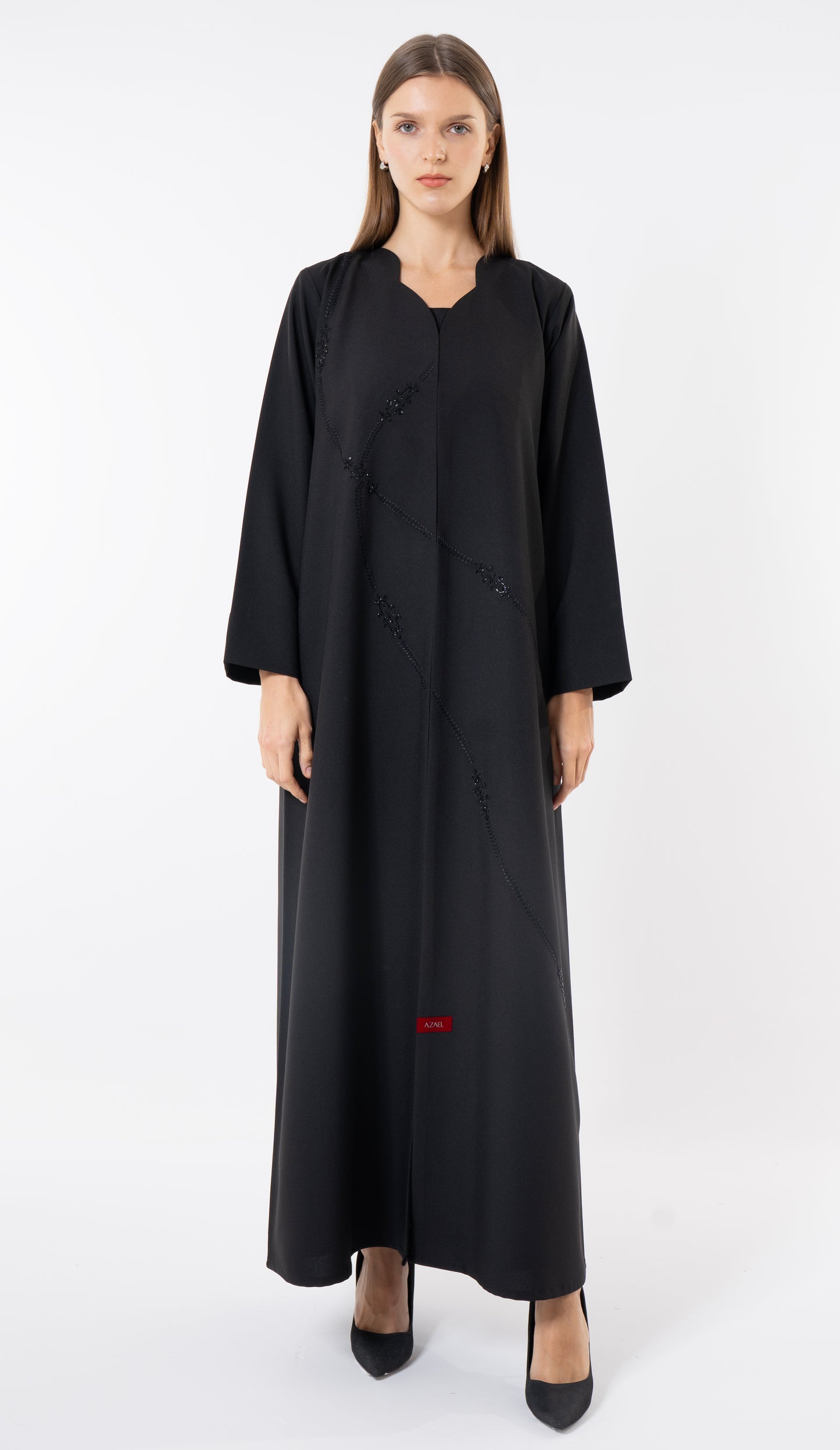 Black Abaya With Embroidery And Beads Handwork Detailing