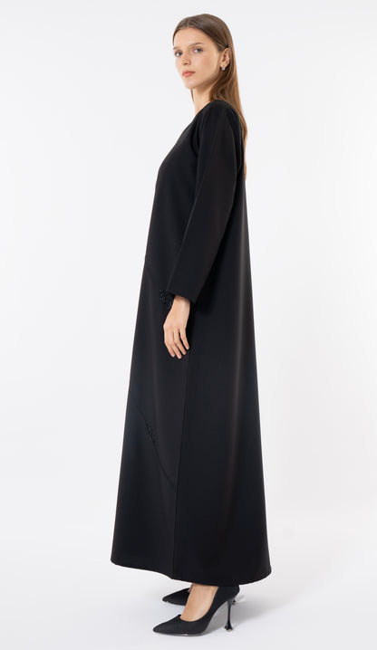 Black Abaya With Embroidery And Beads Handwork Detailing