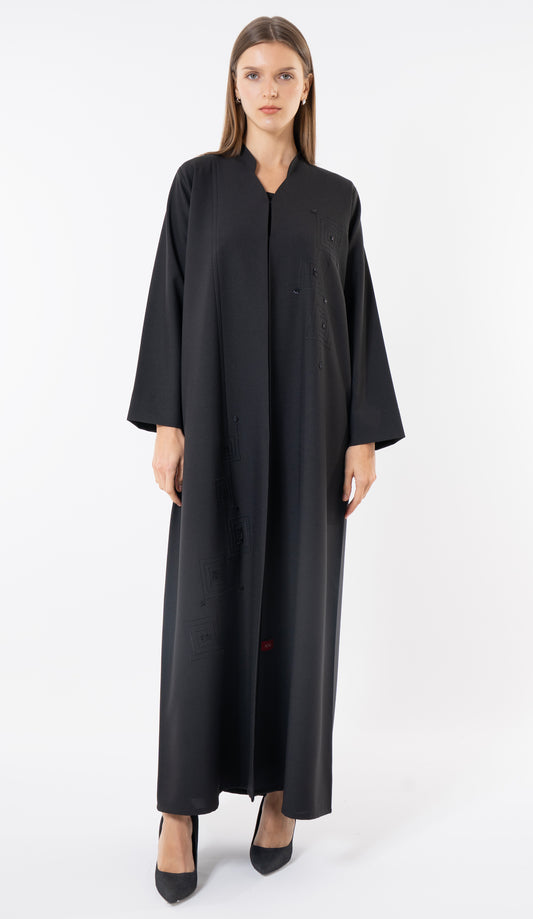 Black Abaya Thread Embroidery With Beads