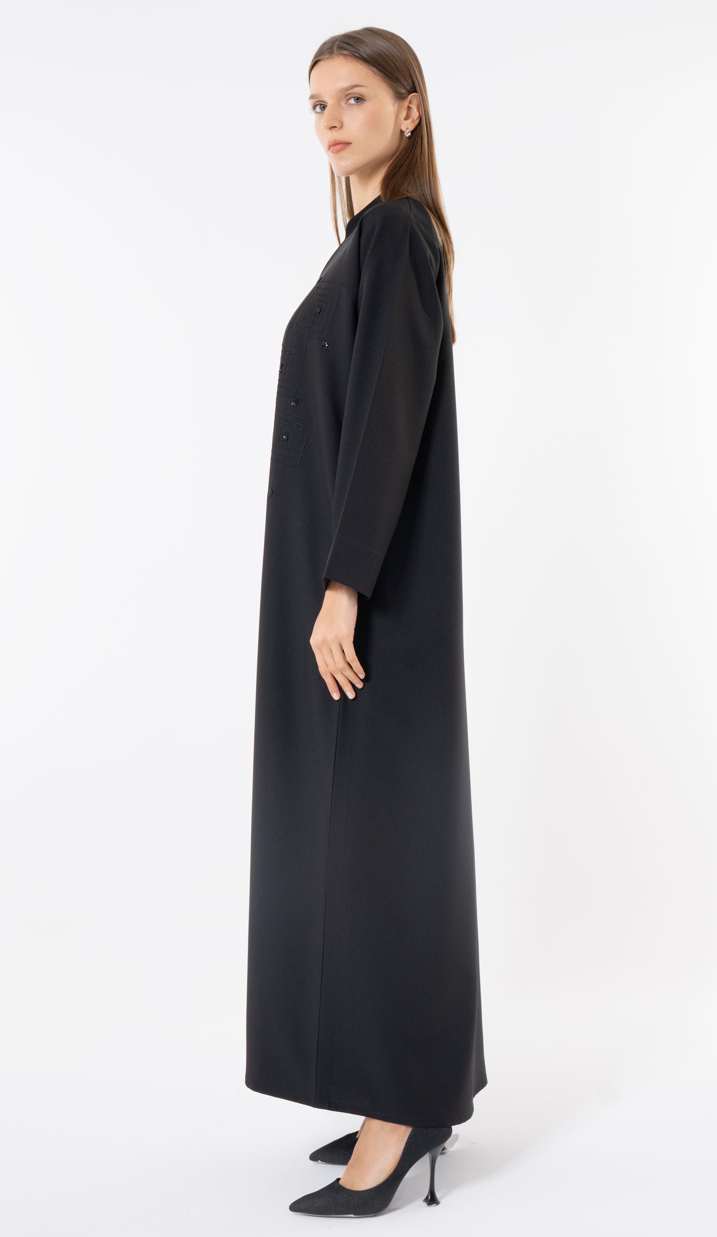 Black Abaya Thread Embroidery With Beads