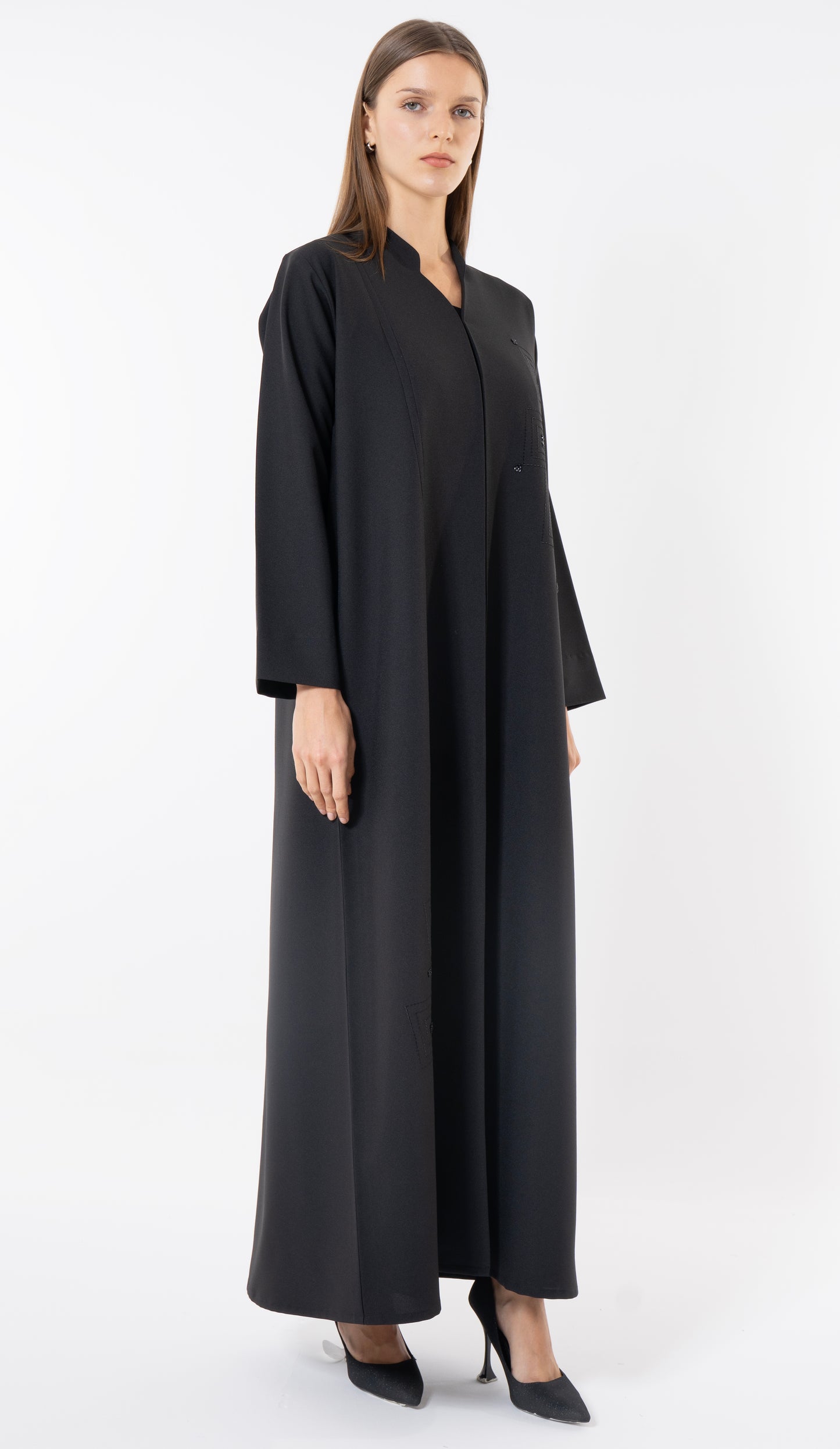 Black Abaya Thread Embroidery With Beads
