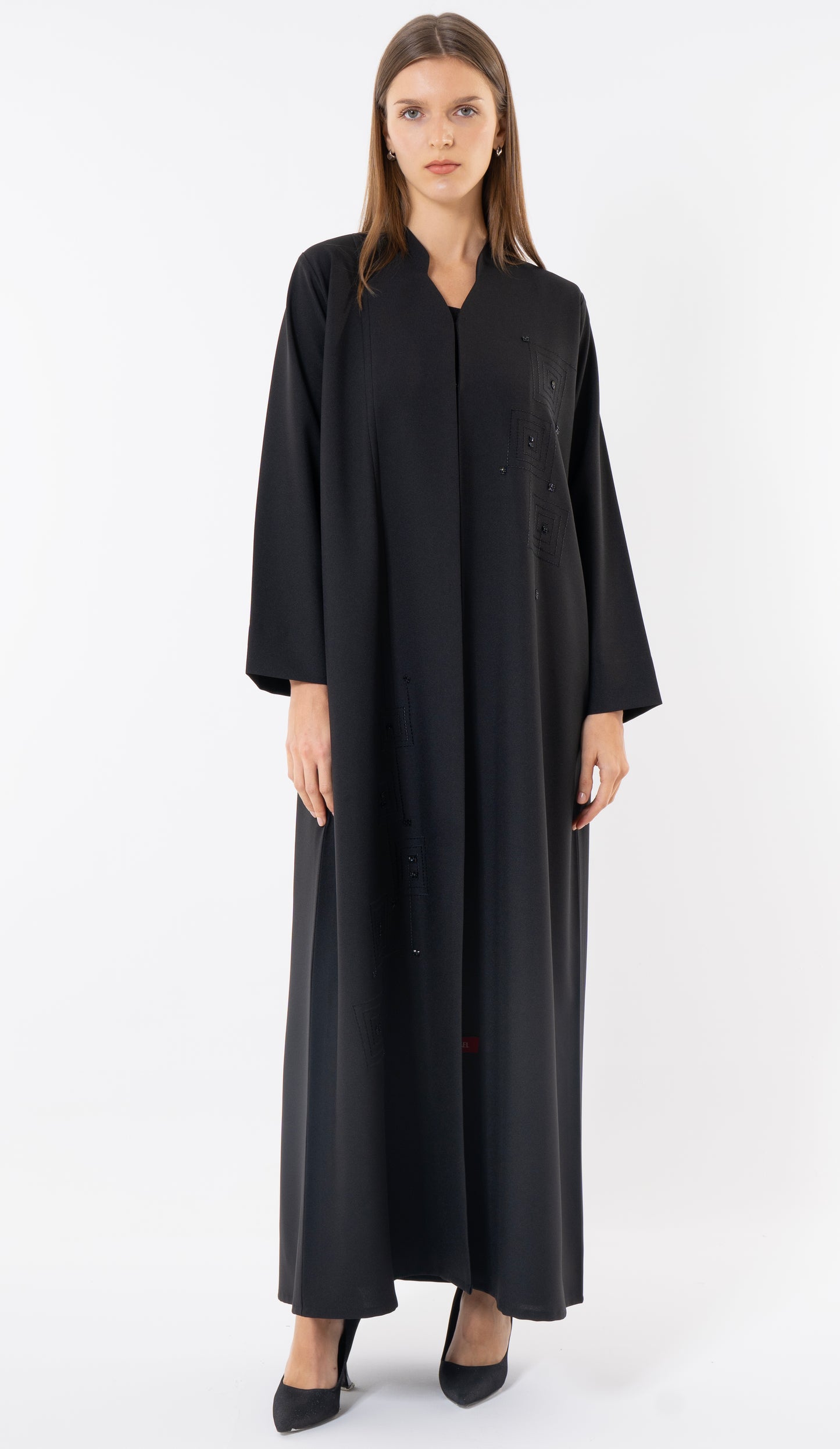 Black Abaya Thread Embroidery With Beads