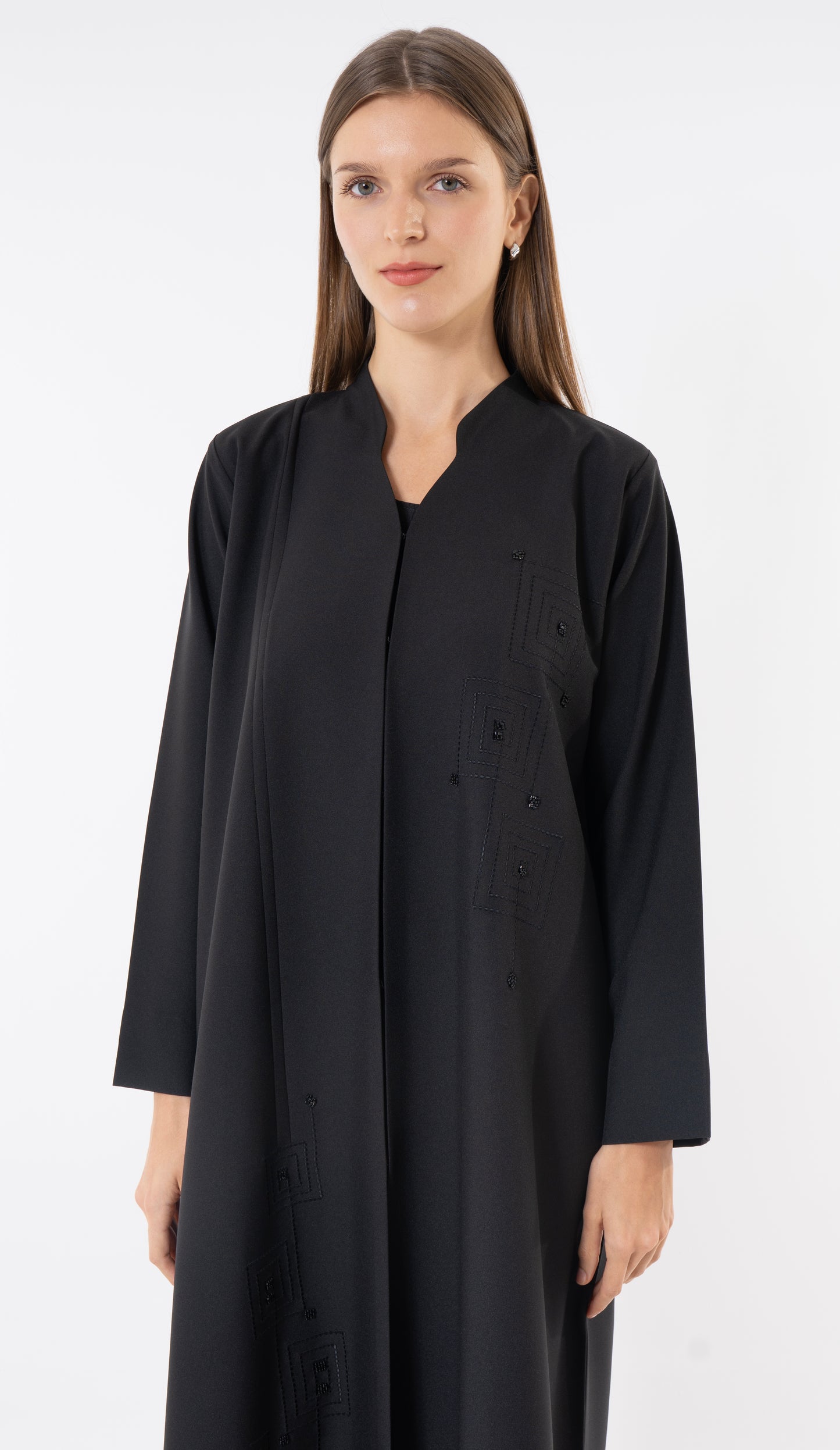 Black Abaya Thread Embroidery With Beads