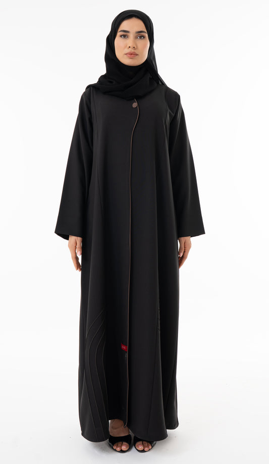 Abaya With Delicate Pin-tuck Detailing In The Front And Back And Contrast Piping In The Front