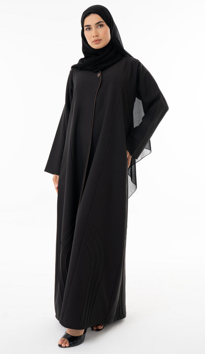 Abaya With Delicate Pin-tuck Detailing In The Front And Back And Contrast Piping In The Front