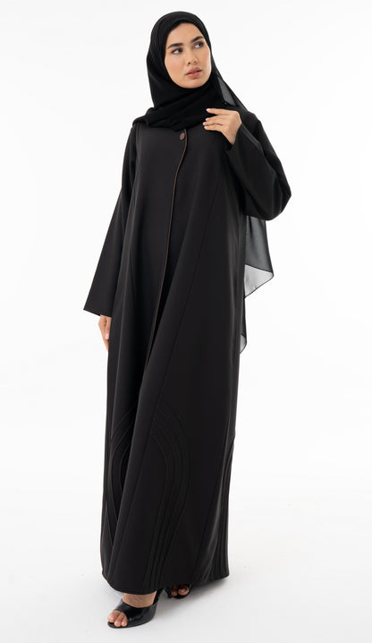 Abaya With Delicate Pin-tuck Detailing In The Front And Back And Contrast Piping In The Front
