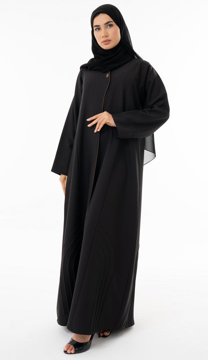 Abaya With Delicate Pin-tuck Detailing In The Front And Back And Contrast Piping In The Front