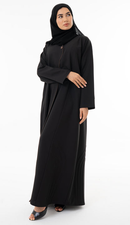 Abaya With Delicate Pin-tuck Detailing In The Front And Back And Contrast Piping In The Front
