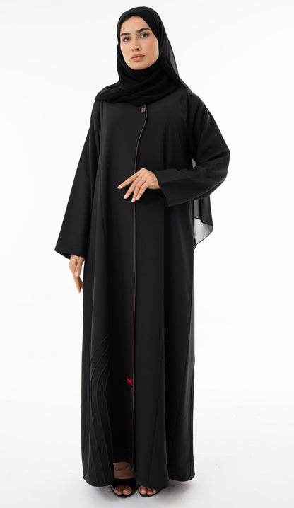 Abaya With Delicate Pin-tuck Detailing In The Front And Back And Contrast Piping In The Front