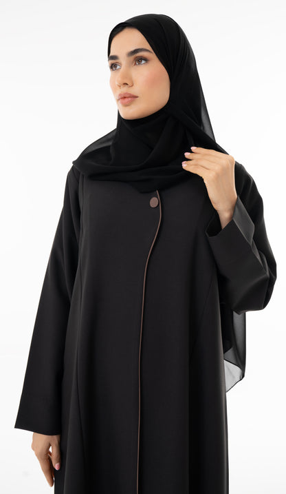 Abaya With Delicate Pin-tuck Detailing In The Front And Back And Contrast Piping In The Front