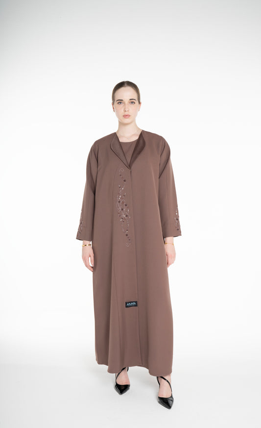 Minimal embellished coat Style  Brown Abaya