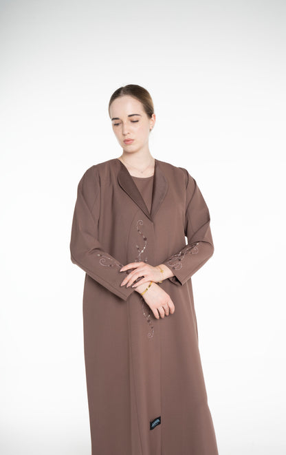 Minimal embellished coat Style  Brown Abaya
