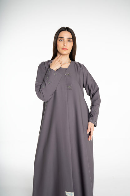 Minimal embellished  Grey Abaya