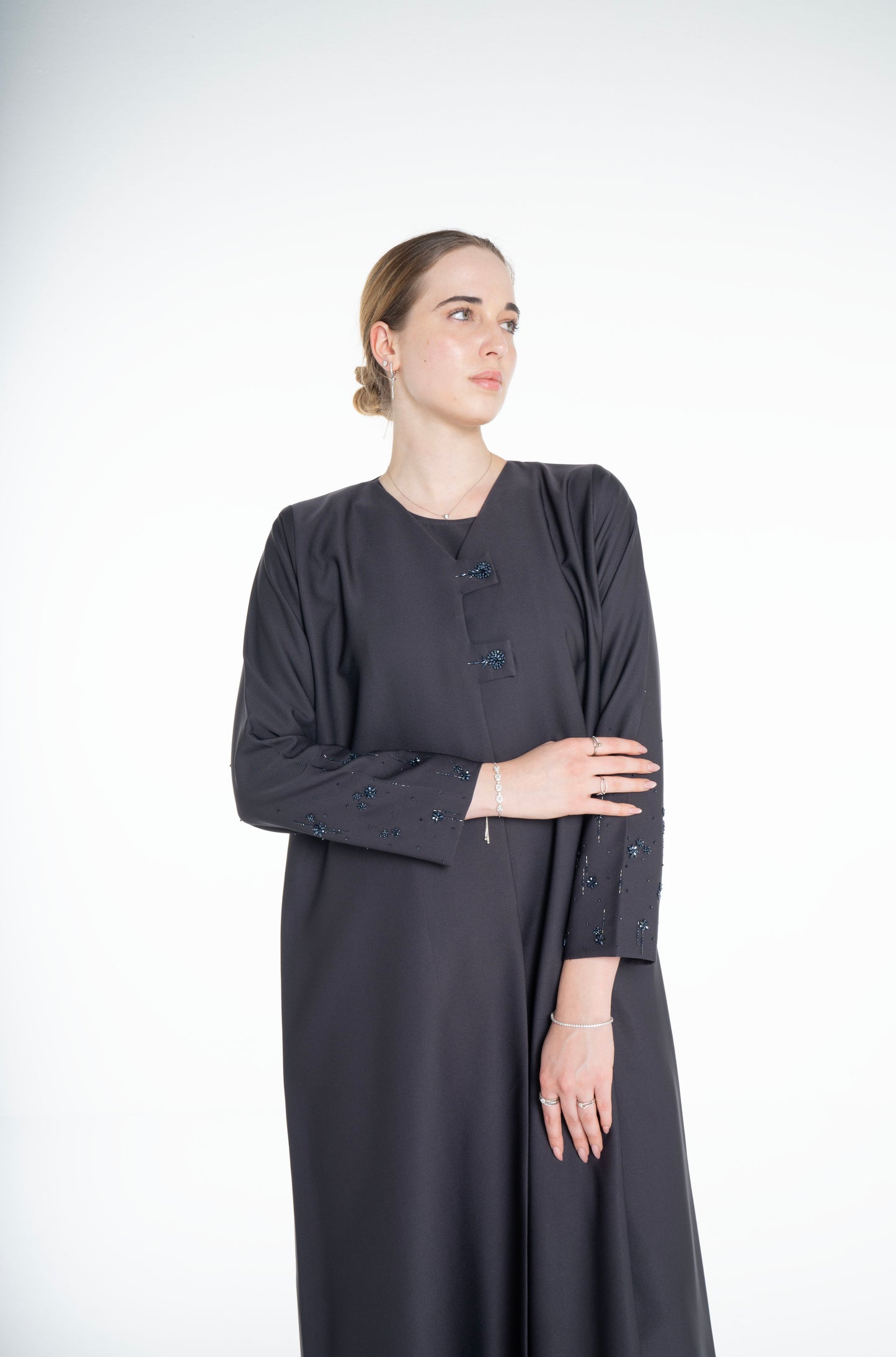 Embellished  grey Abaya
